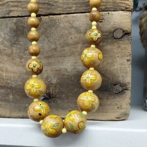 Vintage Hand Painted Wood Bead Necklace